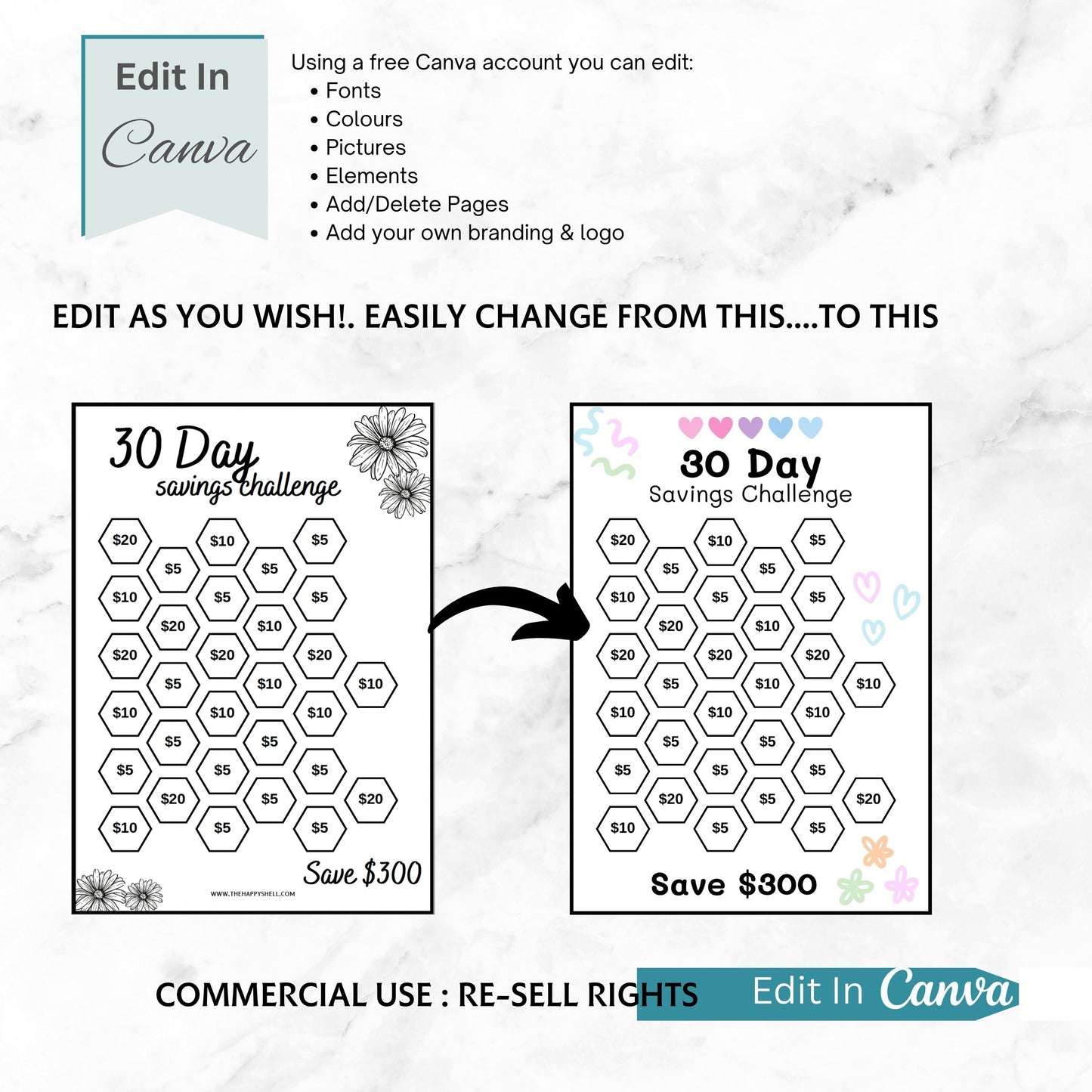 PLR Savings Challenge Templates, Printable PDF with Commercial License to Resell, PLR Printables, Canva Template Commercial, Money Saving Challenges, Private Label Rights