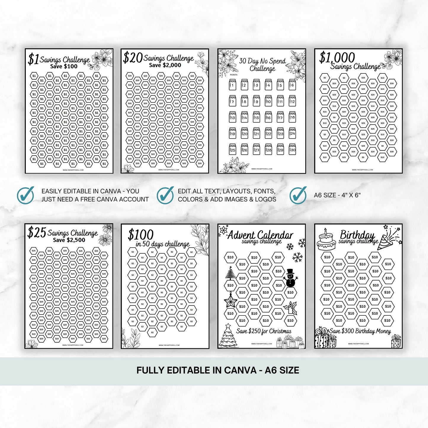 PLR Savings Challenge Templates, Printable PDF with Commercial License to Resell, PLR Printables, Canva Template Commercial, Money Saving Challenges, Private Label Rights